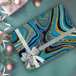 Chic Gnistra Glitter marmor art blue guld Presentpapper