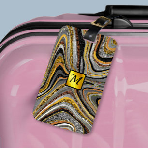 Chic Gnistra marble art grått guld monogram Bagagebricka