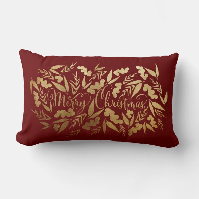 Chic God jul Guld Burgundy Eucalyptus Lumbarkudde (Framsida)