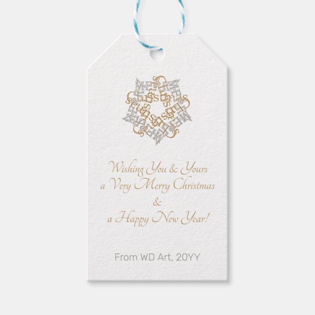 Chic God jul Guld, Silver Calligraphy Art Presentetikett (Framsidan)