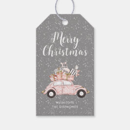 Chic God jul Rosa Car Grått Helgdag Presentetikett