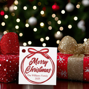 Chic God jul Script Red Ribbon Bow Party Gåvor Etiketter