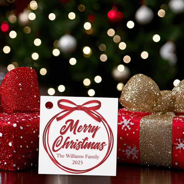 Chic God jul Script Red Ribbon Bow Party Gåvor Etiketter (Skapare uppladdad)