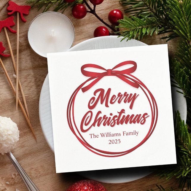Chic God jul Script Red Ribbon Bow Party Pappersservett (Skapare uppladdad)