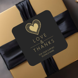 Chic Gold Black Heart Lace Effect Love & Thanks Fyrkantigt Klistermärke