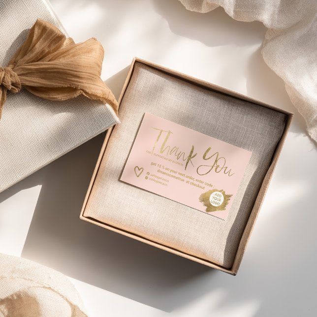 Chic gold brush blush pink chic order thank you visitkort (Chic gold brush blush pink chic order thank you business card)
