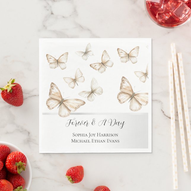 Chic Gold Cream White Butterflies Wedding  Pappersservett (Insitu)