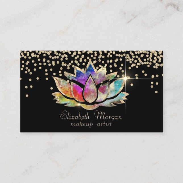 Chic Gold Diamanter Färgrik Lotus Svart Visitkort (Framsida)