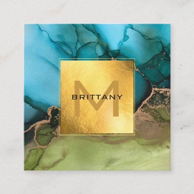 Chic Gold Foil Black and Teal Anpassningsbar DIY Fyrkantigt Visitkort (Framsida)