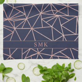 Chic Gold Foil Geometric Polygon Navy Blue Kökshandduk