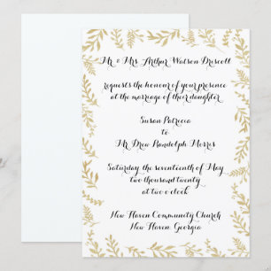 Chic Gold Foil Lövs bröllopsinbjudan Inbjudningar