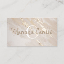 Chic Gold Foil Marble Monogram, Affärskort