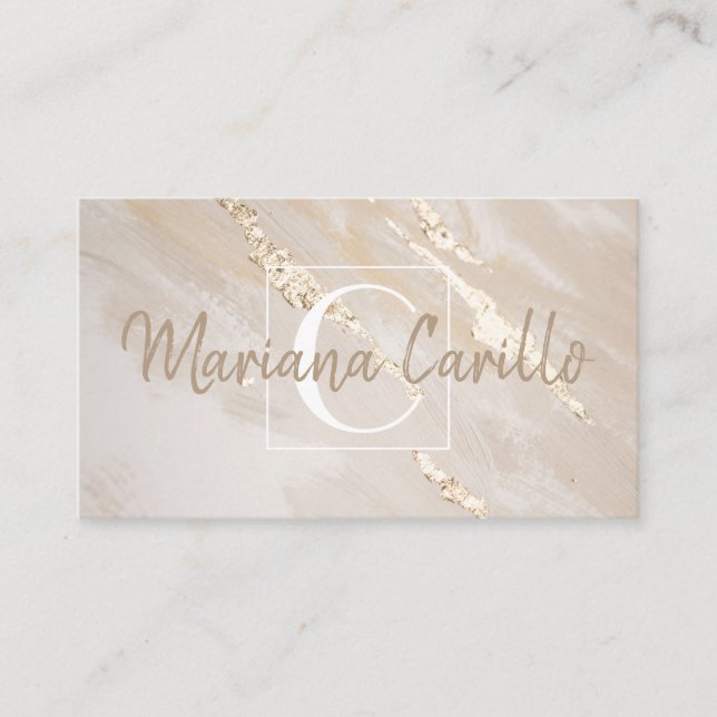 Chic Gold Foil Marble Monogram, Affärskort Visitkort (Framsida)