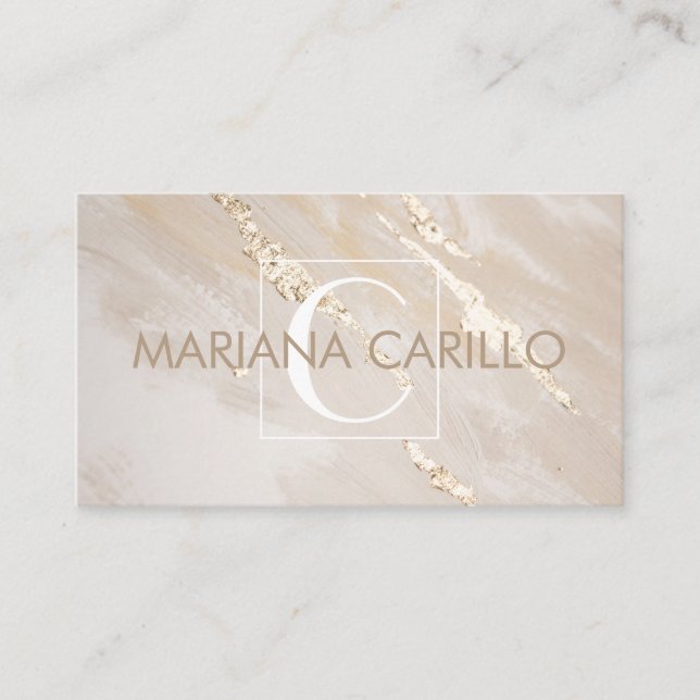 Chic Gold Foil Marble Monogram, Affärskort Visitkort (Framsida)