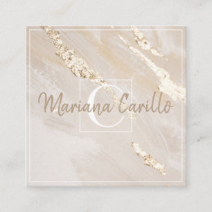 Chic Gold Foil Marble Monogram Fyrkantigt Visitkort