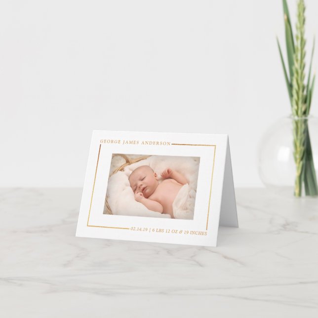 Chic Gold Foil Photo Birth Announcement Helgkort (Framsida)