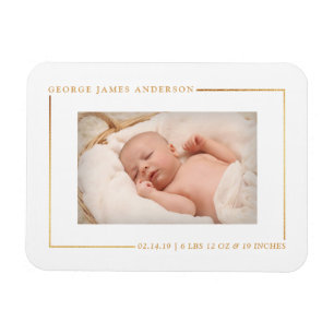Chic Gold Foil Photo Birth Announcement Magnet