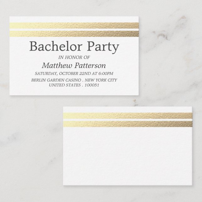 Chic Gold Foil Rand Bachelor Party Biljett (Fram/baksida)