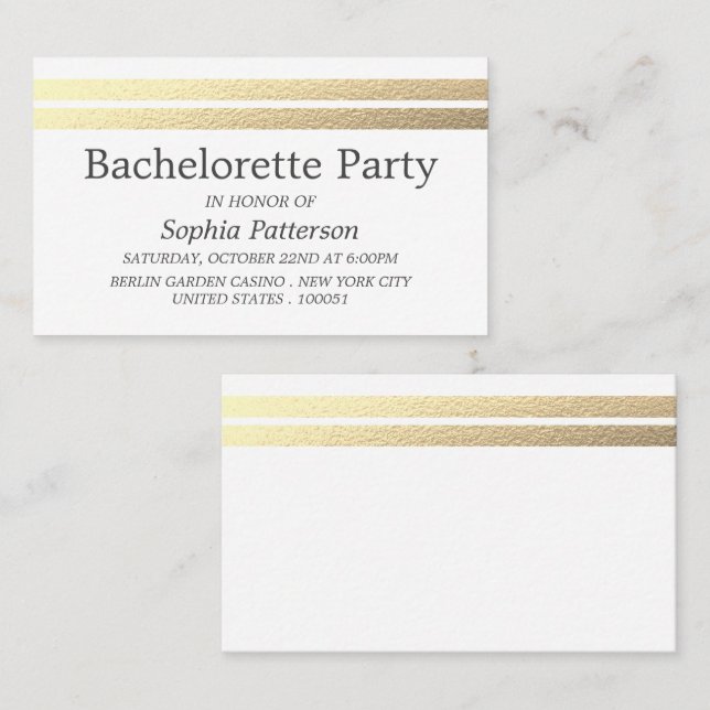 Chic Gold Foil Rand Bachelorette Party Biljett (Fram/baksida)