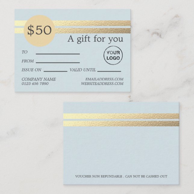 Chic Gold Foil Rand | Blått presentkort Visitkort (Fram/baksida)