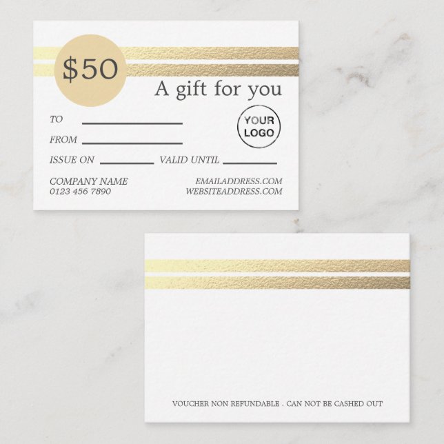 Chic Gold Foil Rand | Vita presentkort Visitkort (Fram/baksida)