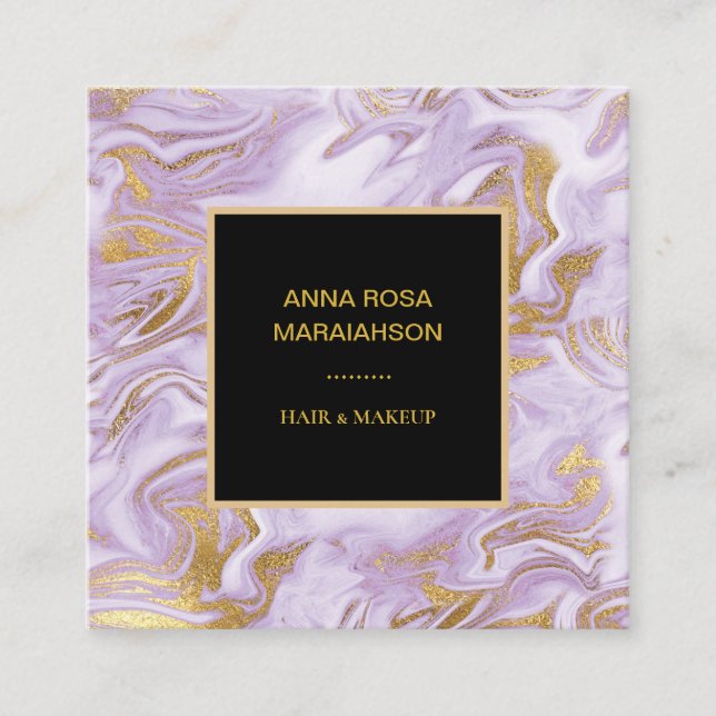 *~* Chic Gold Foil Veins Lavender Marble Modern Fyrkantigt Visitkort (Framsida)