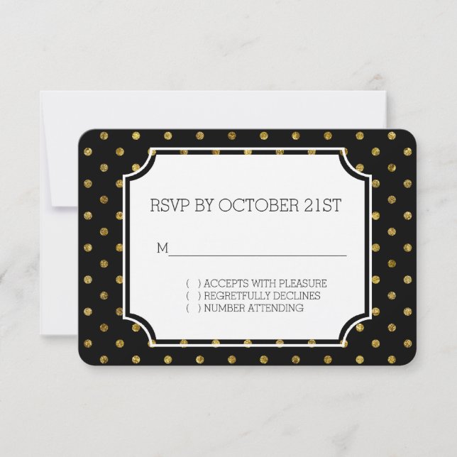 Chic Gold Glam och svarta prickar RSVP Inbjudningar (Framsida)