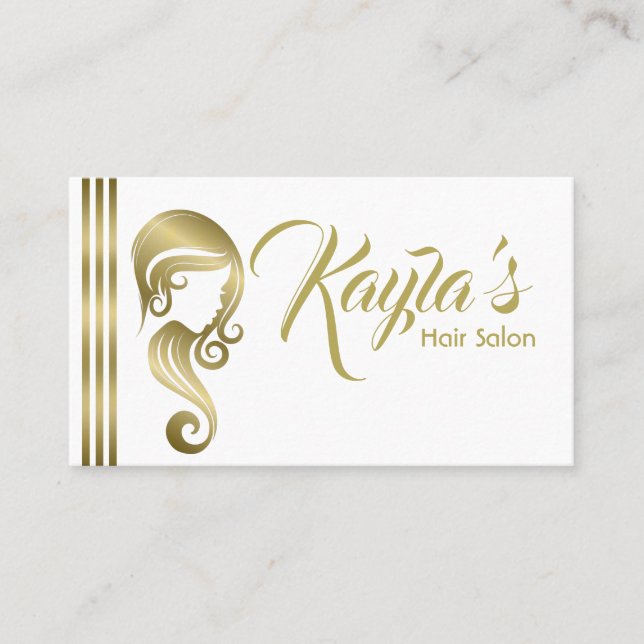 Chic Gold Glam Skönhetstjej Hår & Makeup Salong Visitkort (Framsida)