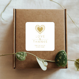 Chic Gold Heart Lace Effect Love & Thanks Support Fyrkantigt Klistermärke