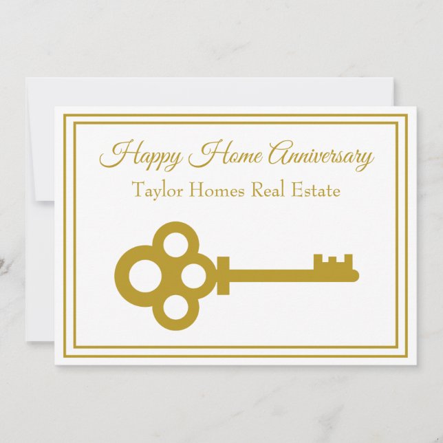 Chic Gold Key Fastighets Happy Home-årsdag Kort (Framsida)