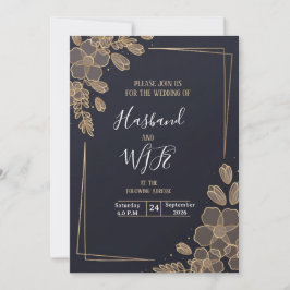 Chic Gold Line Art Flowers  Inbjudningar