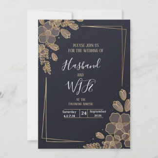 Chic Gold Line Art Flowers Inbjudningar