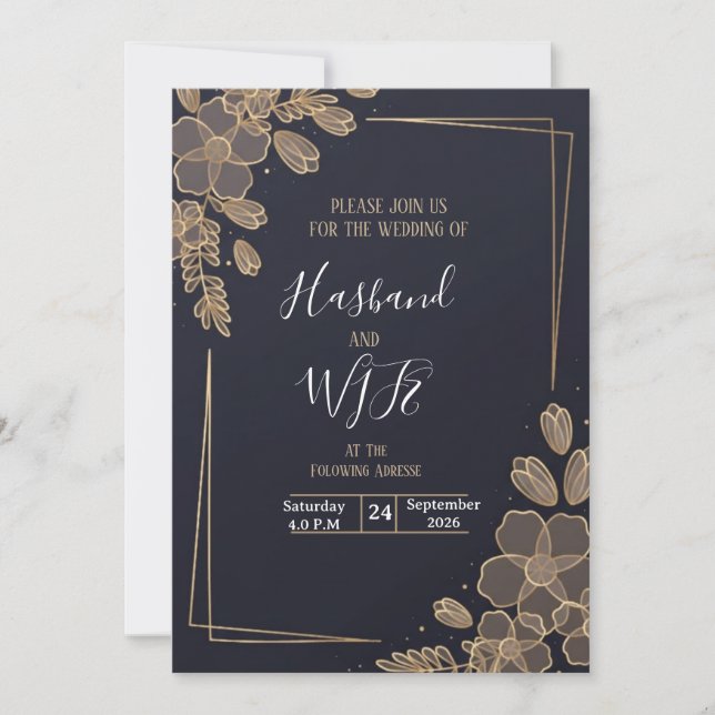 Chic Gold Line Art Flowers  Inbjudningar (Framsida)