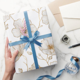 Chic Gold Line Flower White Floral Pattern Presentpapper