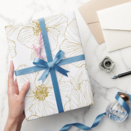 Chic Gold Line Flower White Floral Pattern Presentpapper