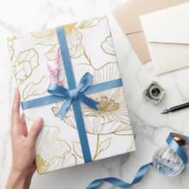 Chic Gold Line Flower White Floral Pattern Presentpapper