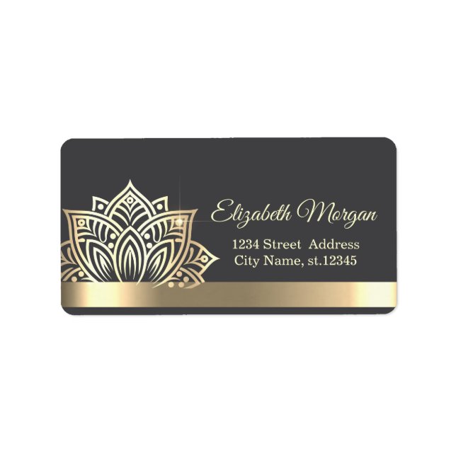 Chic Gold Lotus Flower Gray Adressetikett (Framsidan)