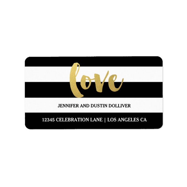 Chic Gold LOVE Black and White Adressetikett (Framsidan)