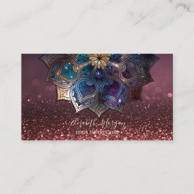 Chic Gold Mandala Yogainstruktör Bokeh Visitkort (Framsida)