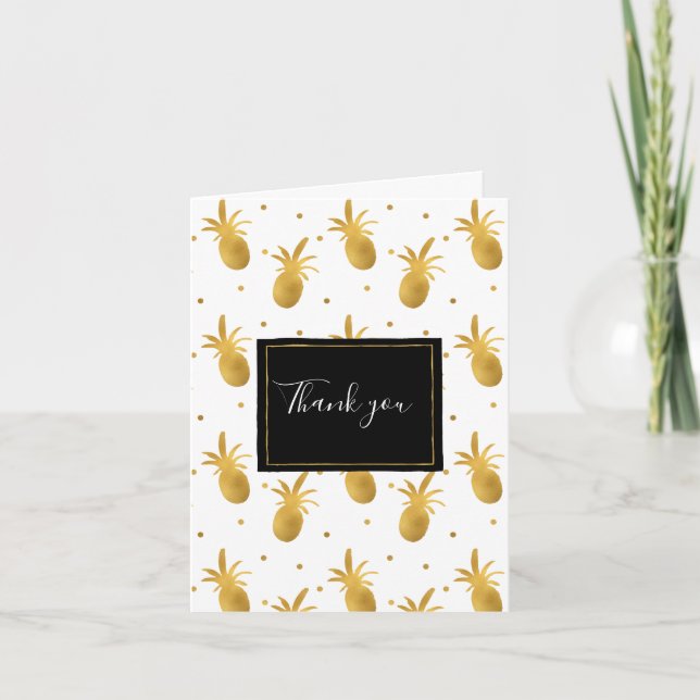 Chic Gold Pineapples and Dots Thank you Tack Kort (Framsida)