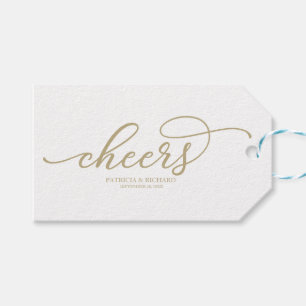 Chic Gold Script Cheers Wine Bottle Taggs Presentetikett