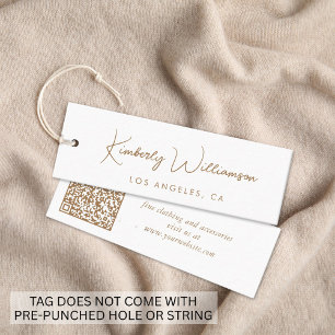 Chic Gold Script QR-kod Vit Klädhängare Etikett Mini Visitkort