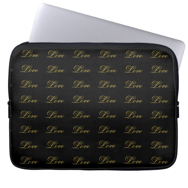 Chic Gold Script Vit Love Bröllop Kalligrafi Laptop Fodral (Framsidan)