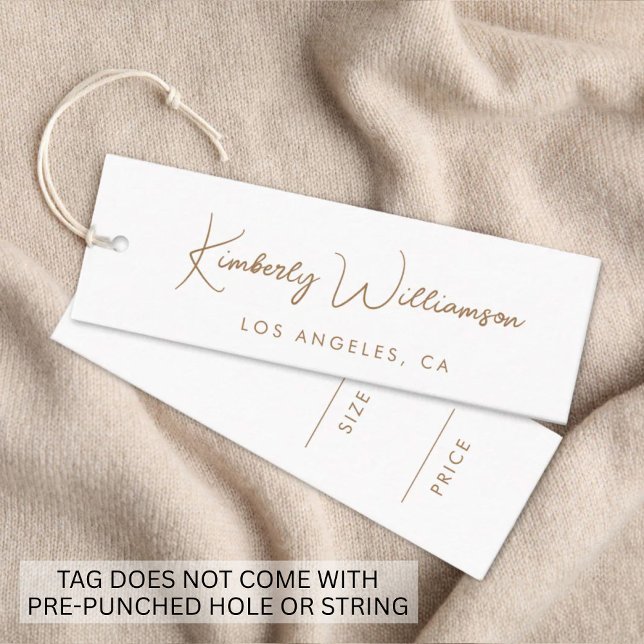 Chic Gold Signature Script White Price Märketikett Mini Visitkort (Empower your name in our signature script as your logo and brand identity)