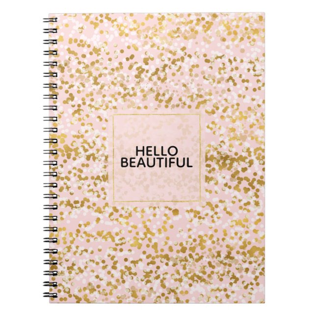 Chic Gold White Pink Confetti Anteckningsbok (Framsidan)