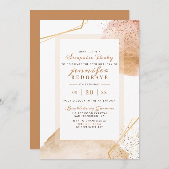 Chic Golden Abstrakt har unika överraskningar i Pa Inbjudningar (Fram/baksida)