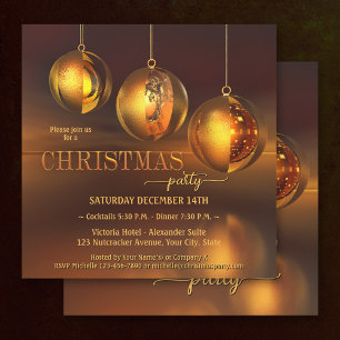 Chic Golden Baubles-inbjudan till julfest Inbjudningar