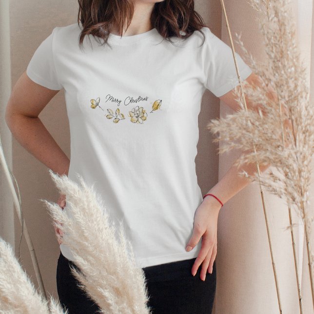 Chic Golden Botanical Blommigt God jul T Shirt (Skapare uppladdad)
