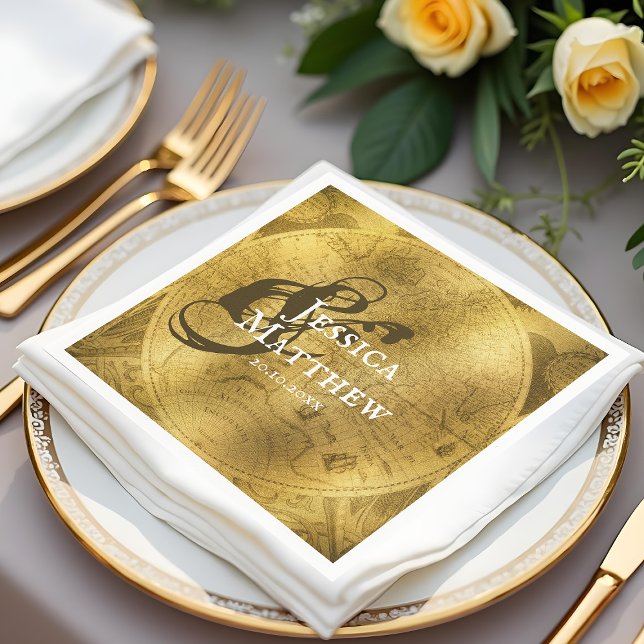 Chic Golden Bröllop Pappersservett (Chic Golden Wedding Napkins)