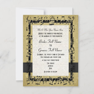 Chic golden elegant musik lakan formal bröllop inbjudningar